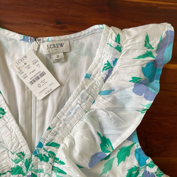 *NWT* J. Crew Printed V-Neck Smocked Midi Dress w/ Pockets, Tiered Swing Dress - Picture 10 of 14